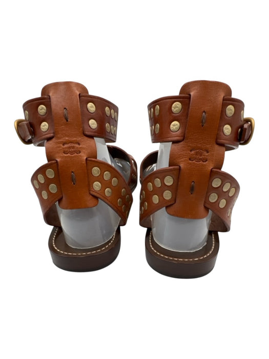 Celine Shoe Size 40 Cognac Brown Leather Studded Gladiator Ankle Buckle Sandals Cognac Brown / 40