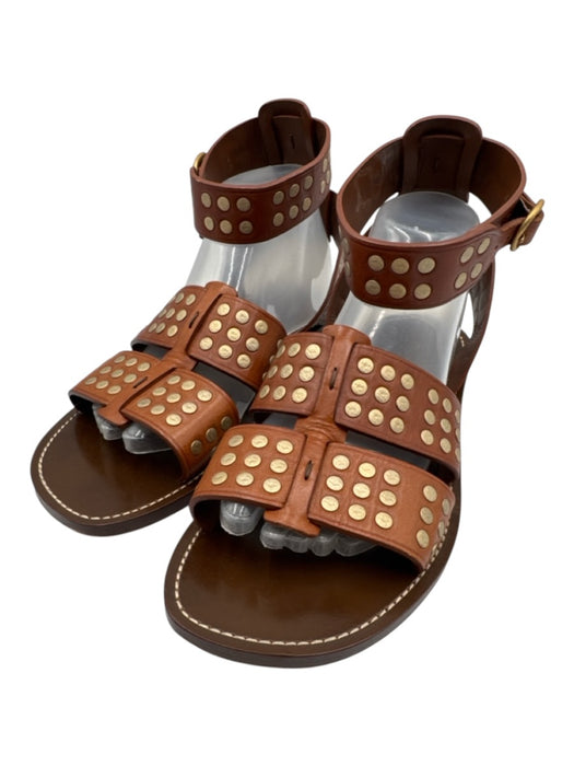 Celine Shoe Size 40 Cognac Brown Leather Studded Gladiator Ankle Buckle Sandals Cognac Brown / 40