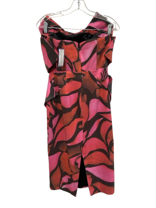 Milly Size 4 Pink, Red, Black Polyester Blend Sleeveless Gathered Midi Dress Pink, Red, Black / 4