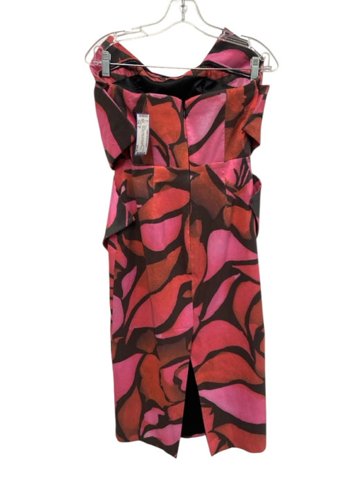 Milly Size 4 Pink, Red, Black Polyester Blend Sleeveless Gathered Midi Dress Pink, Red, Black / 4