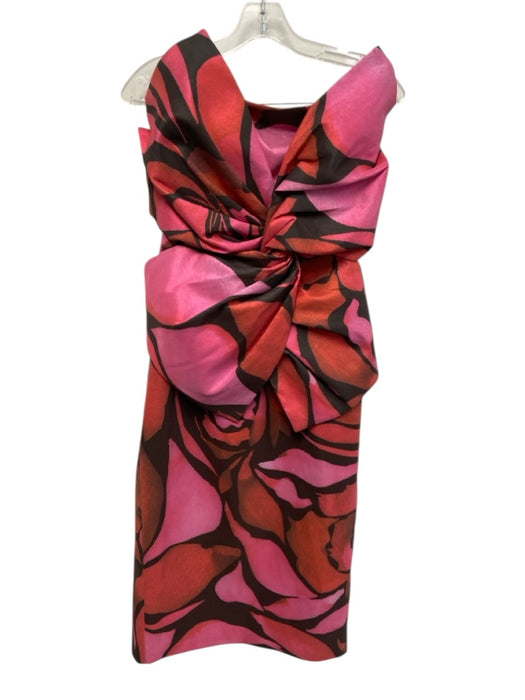 Milly Size 4 Pink, Red, Black Polyester Blend Sleeveless Gathered Midi Dress Pink, Red, Black / 4