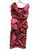 Milly Size 4 Pink, Red, Black Polyester Blend Sleeveless Gathered Midi Dress Pink, Red, Black / 4