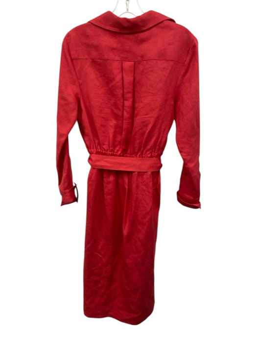 Reiss Size 6 Red Linen & Tencel Blend Long Sleeve Surplice Sash Incl. Midi Dress Red / 6