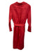 Reiss Size 6 Red Linen & Tencel Blend Long Sleeve Surplice Sash Incl. Midi Dress Red / 6