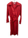 Reiss Size 6 Red Linen & Tencel Blend Long Sleeve Surplice Sash Incl. Midi Dress Red / 6