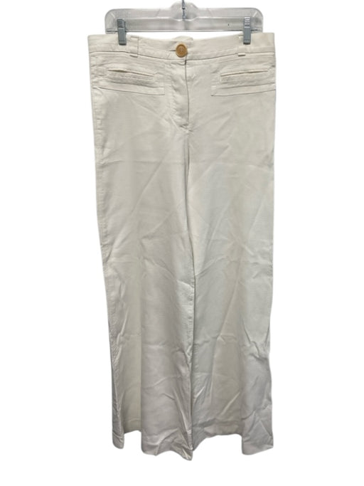 Chloe Size 42 Cream White Viscose Blend Tonal Stripes Wide Leg Palazzo Pants Cream White / 42