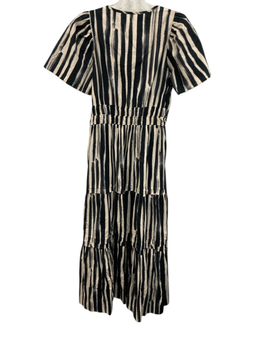 Anthropologie Size S Black & Cream Cotton painted stripe Short Sleeve Midi Dress Black & Cream / S