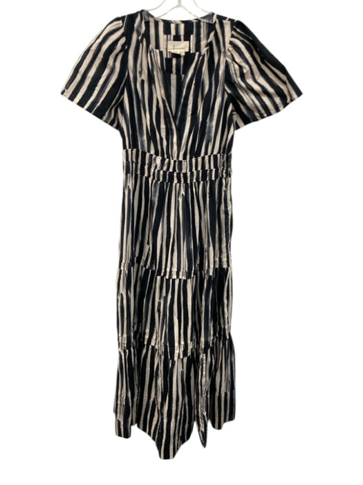 Anthropologie Size S Black & Cream Cotton painted stripe Short Sleeve Midi Dress Black & Cream / S