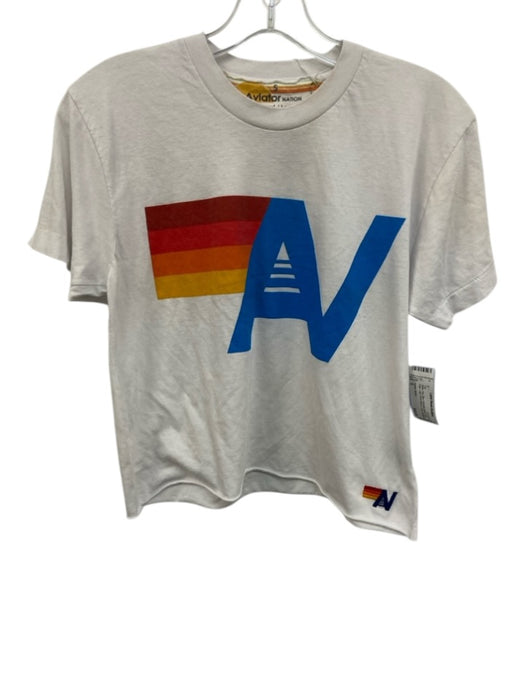 Aviator Nation Size S White, Red, Blue Polyester Blend Raw Edge Logo Crop Top White, Red, Blue / S