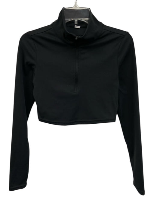 Goldhinge Size S Black Half Zip Long Sleeve Crop Top Black / S