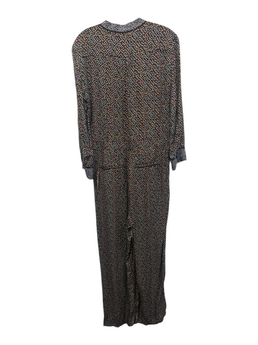 ETT Twa Size 6 Black Blue & Red Print Rayon Straight Leg Long Sleeve Jumpsuit Black Blue & Red Print / 6