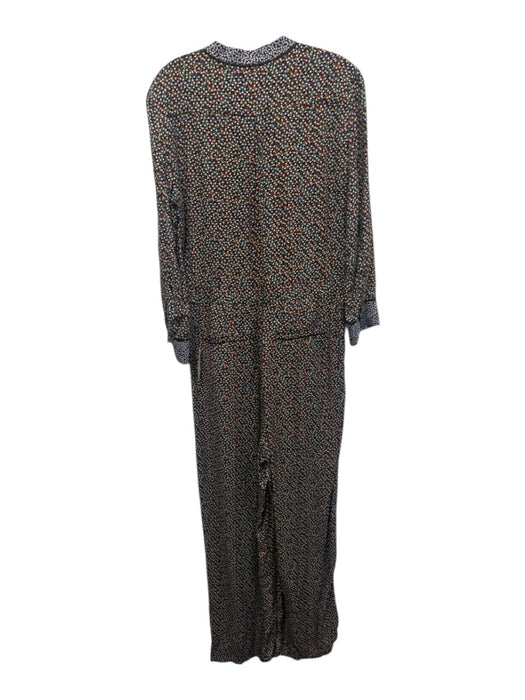 ETT Twa Size 6 Black Blue & Red Print Rayon Straight Leg Long Sleeve Jumpsuit Black Blue & Red Print / 6