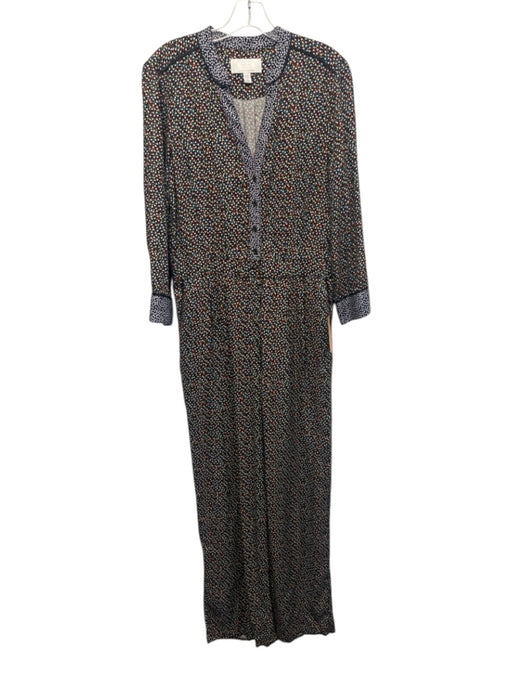 ETT Twa Size 6 Black Blue & Red Print Rayon Straight Leg Long Sleeve Jumpsuit Black Blue & Red Print / 6