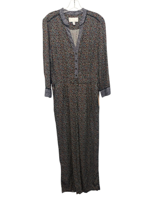 ETT Twa Size 6 Black Blue & Red Print Rayon Straight Leg Long Sleeve Jumpsuit Black Blue & Red Print / 6