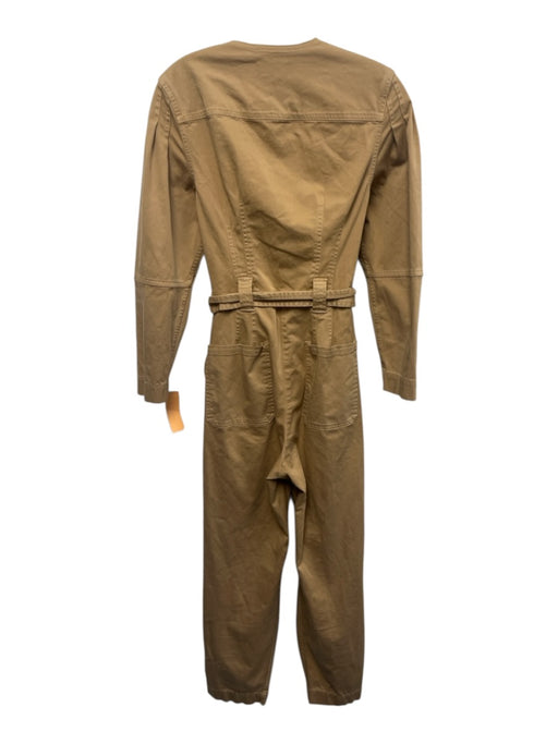 A.L.C. Size 6 Beige Cotton Blend Long Sleeve Straight Leg Pleated Jumpsuit Beige / 6