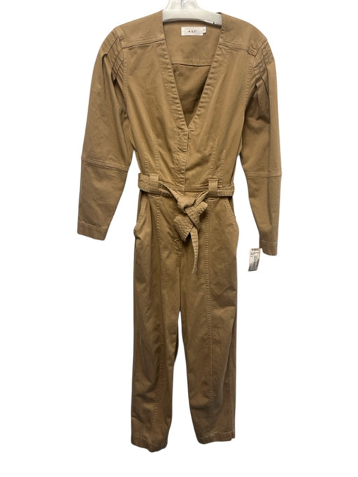 A.L.C. Size 6 Beige Cotton Blend Long Sleeve Straight Leg Pleated Jumpsuit Beige / 6