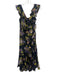 Cinq a Sept Size 6 Black Green & Purple Polyester Floral Ruffled Back Zip Dress Black Green & Purple / 6