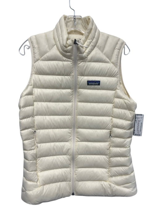 Patagonia Size M Cream Nylon Blend Goose Down Full ZIp Zip Pockets Puffer Vest Cream / M