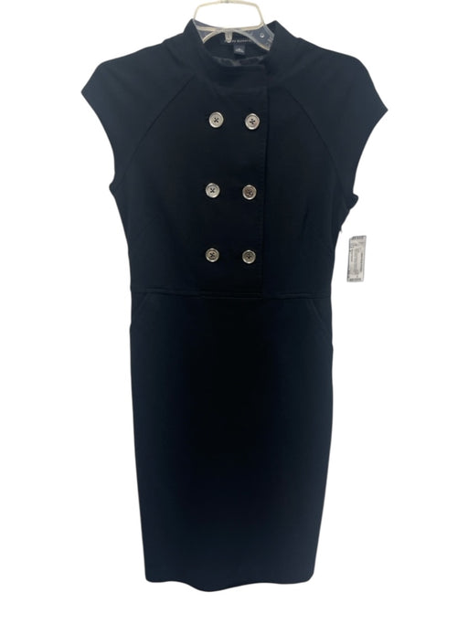 Banana Republic Size 6 Black Rayon Blend Double Breasted Cap Sleeve Sheath Dress Black / 6