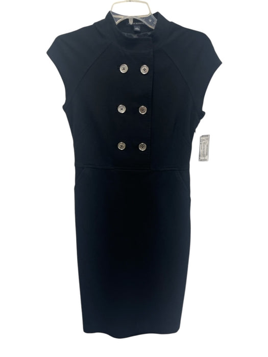 Banana Republic Size 6 Black Rayon Blend Double Breasted Cap Sleeve Sheath Dress Black / 6