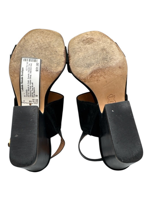 Tory Burch Shoe Size 9 Black & Gold Suede Square Toe Stacked Heel Sandals Black & Gold / 9