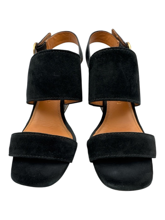 Tory Burch Shoe Size 9 Black & Gold Suede Square Toe Stacked Heel Sandals Black & Gold / 9