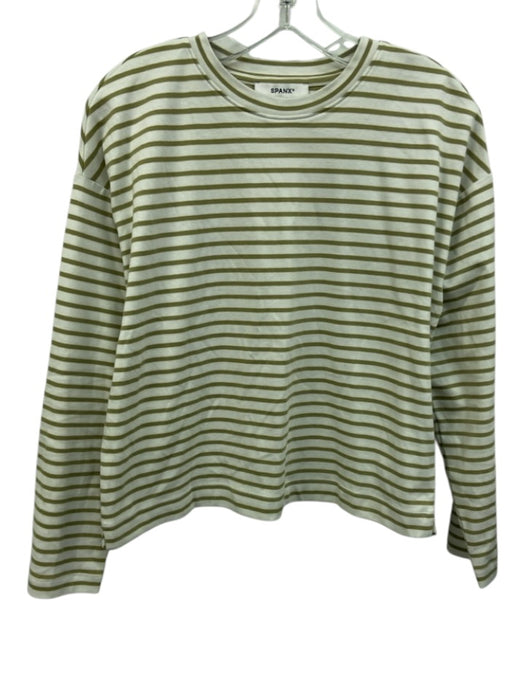 Spanx Size XS Green & White Cotton Long Sleeve Horizontal Stripe Crew Neck Top Green & White / XS