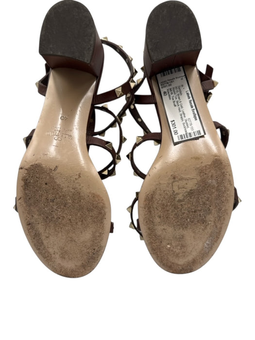 Valentino Shoe Size 40 Brown & Gold Leather Studded Round Toe Block Heel Sandals Brown & Gold / 40