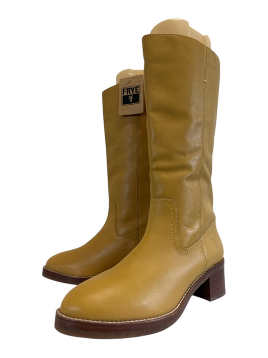Frye Shoe Size 9.5 Banana Yellow Leather Round Toe Stacked Heel Boots Banana Yellow / 9.5