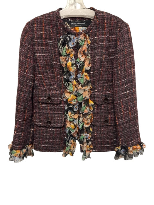 Dolce & Gabbana Size 42 Red, Orange, Black Silk Lining Long Sleeve Tweed Jacket Red, Orange, Black / 42