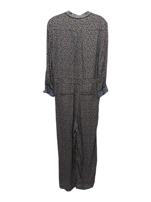 ett:twa Size 6 Black & Multi Rayon All Over Print Long Sleeve Button Up Jumpsuit Black & Multi / 6