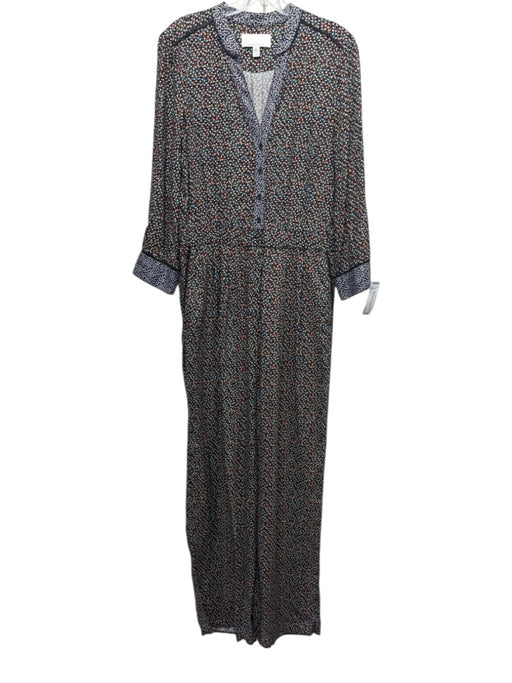 ett:twa Size 6 Black & Multi Rayon All Over Print Long Sleeve Button Up Jumpsuit Black & Multi / 6