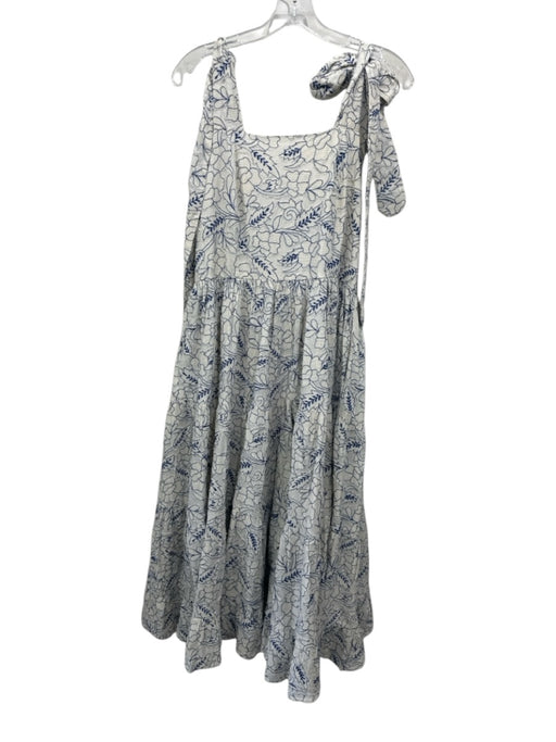 Mille Resort & Travel Size XL Cream & Blue Cotton Sleeveless Floral Tiered Dress Cream & Blue / XL