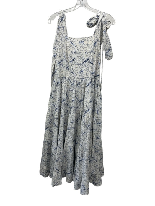 Mille Resort & Travel Size XL Cream & Blue Cotton Sleeveless Floral Tiered Dress Cream & Blue / XL