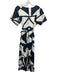 Bel Kazan Size M Cream & Black Linen Short Sleeve Abstract Print V Neck Jumpsuit Cream & Black / M