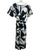 Bel Kazan Size M Cream & Black Linen Short Sleeve Abstract Print V Neck Jumpsuit Cream & Black / M