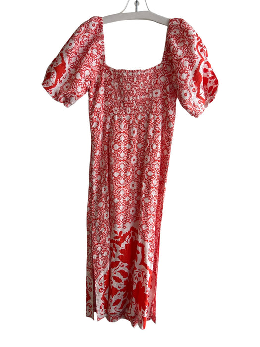 Boden Size 6 Orange & White Linen Abstract Floral Off Shoulder Dress Orange & White / 6
