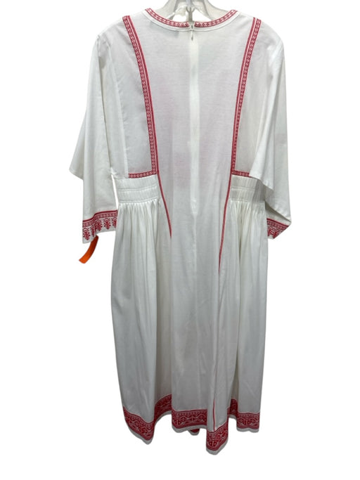 Weekend Max Mara Size M White & Red Cotton Embroidered Long Sleeve V Neck Dress White & Red / M