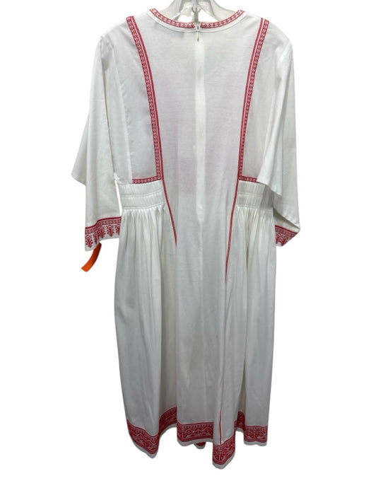 Weekend Max Mara Size M White & Red Cotton Embroidered Long Sleeve V Neck Dress White & Red / M