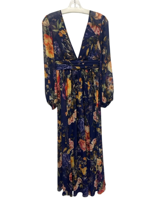 BHLDN Size 4 Blue, Orange & Green No Fabric Tag Long Sleeve Floral Maxi Dress Blue, Orange & Green / 4