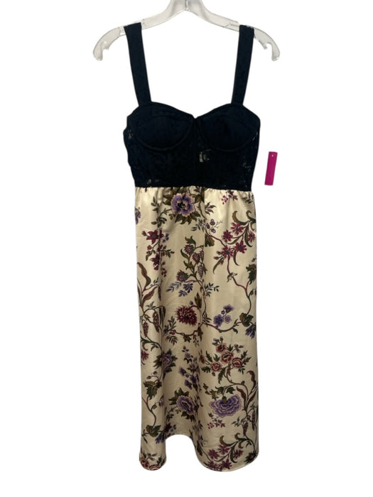Tuckernuck Size 2 Cream, Black & Multi Polyester Lace Top Bustier Floral Dress Cream, Black & Multi / 2
