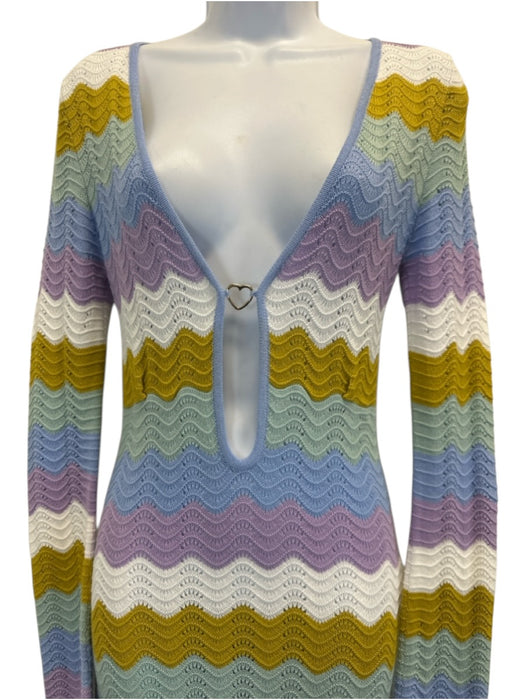 Capittana Size Medium Lavender, white & multi Acrylic Knit Long Sleeve Dress Lavender, white & multi / Medium