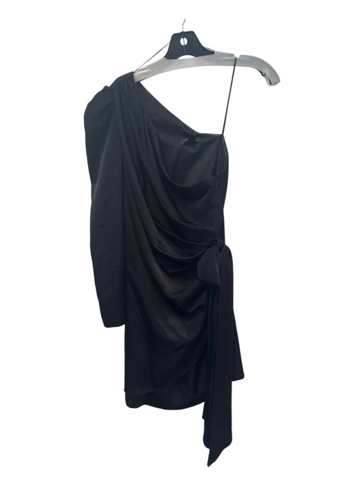 Aidan Size 4 Black Polyester One Shoulder Rouched Sides One Sleeve Pockets Dress Black / 4