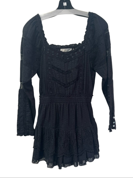 Love Shack Fancy Size P Black Cotton Ribbon Detail Long Sleeve eyelet Dress Black / P