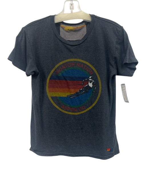 Aviator Nation Size 14 Dark Gray & Multi Cotton Blend Short Sleeve Graphic Top Dark Gray & Multi / 14