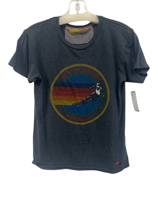 Aviator Nation Size 14 Dark Gray & Multi Cotton Blend Short Sleeve Graphic Top Dark Gray & Multi / 14
