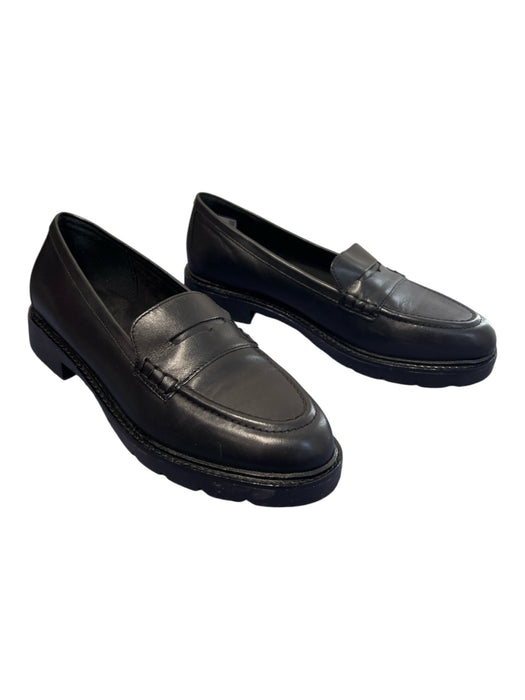 Rockport Shoe Size 7 Black Leather Penny Loafer Slip On Round Almond Toe Shoes Black / 7