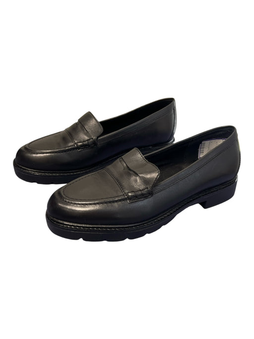 Rockport Shoe Size 7 Black Leather Penny Loafer Slip On Round Almond Toe Shoes Black / 7