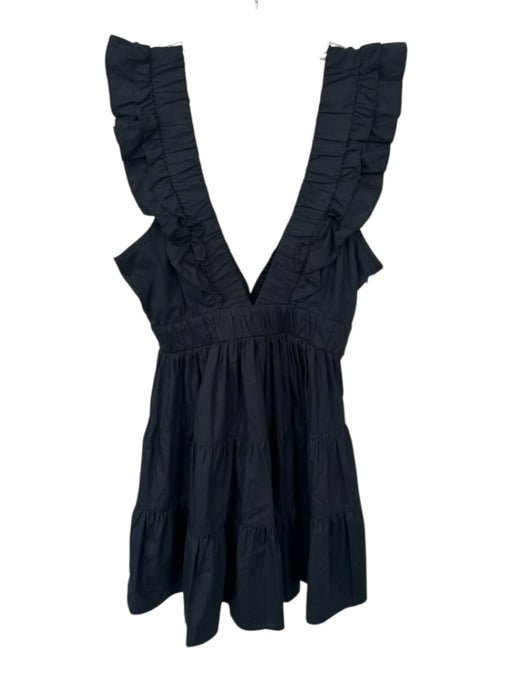 Abercrombie & Fitch Size XS Black Cotton Flutter Sleeves V Neck Side Zip Dress Black / XS
