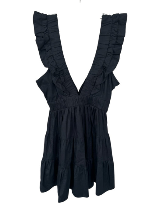 Abercrombie & Fitch Size XS Black Cotton Flutter Sleeves V Neck Side Zip Dress Black / XS